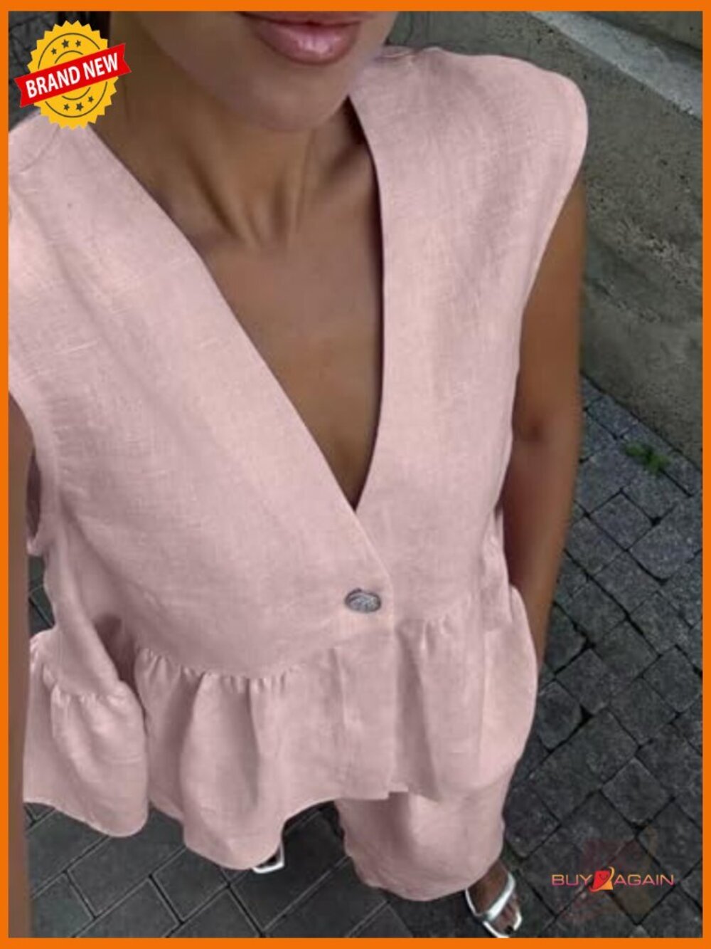 Sleeveless V Neck Peplum Top Wide Leg Pant Set 2 Piece Lounge Outfit - Picture 6 of 7